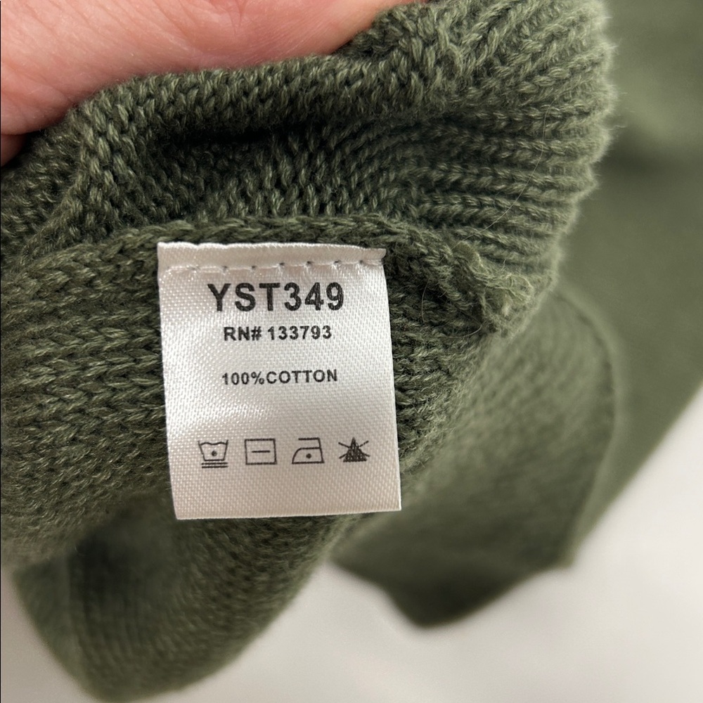 Olive Green Knit Sweater with Pocket POL SIZE small oversized 100% cotton - Picture 7 of 7